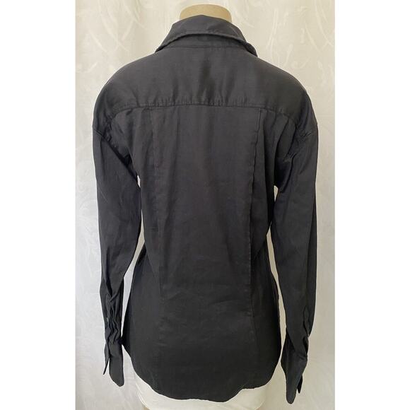 FRAME Arie Linen Blend Button Down Shirt Black Noir Long Sleeve Cutaway L - Picture 4 of 10